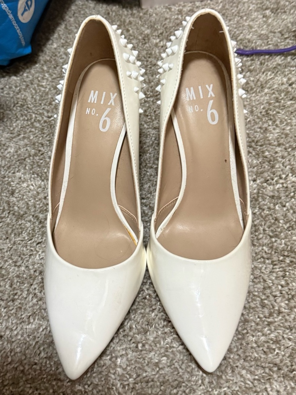 Mix No. 6 Cream Patent Pointed-Toe Studded Pumps